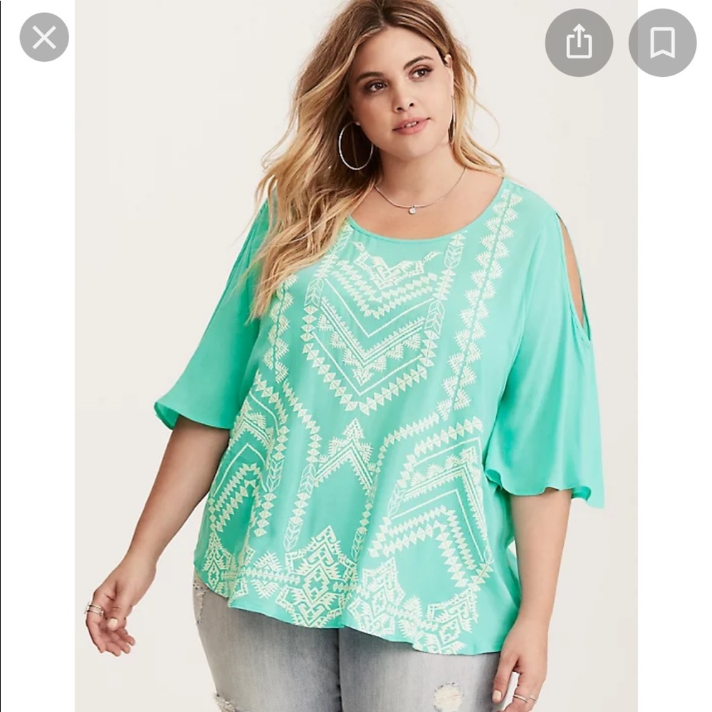 Torrid cold shoulder mint blouse.